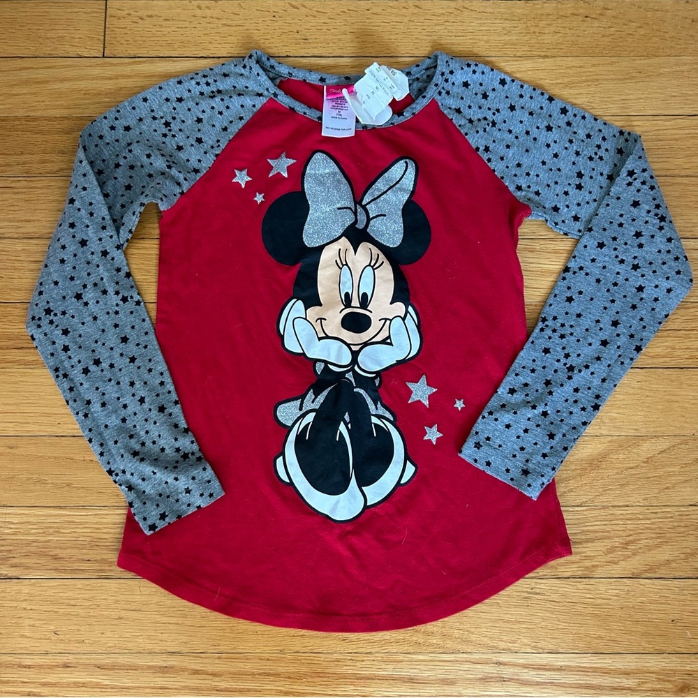 Red and Gray Minnie Mouse Long Sleeve Shirt in 7/8